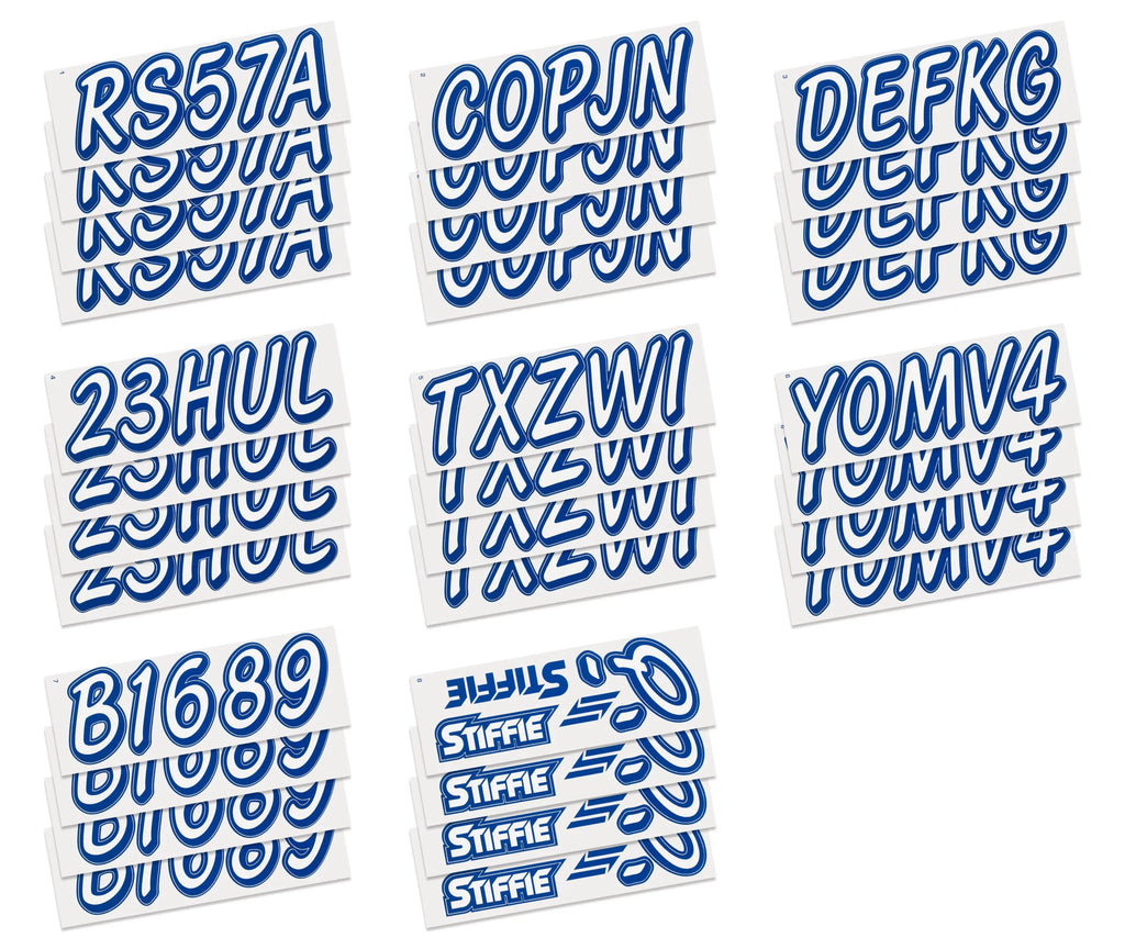 STIFFIE Whipline Solid White/Navy 3" Alpha-Numeric Registration Identification Numbers Stickers Decals for Vessel & Personal Watercraft