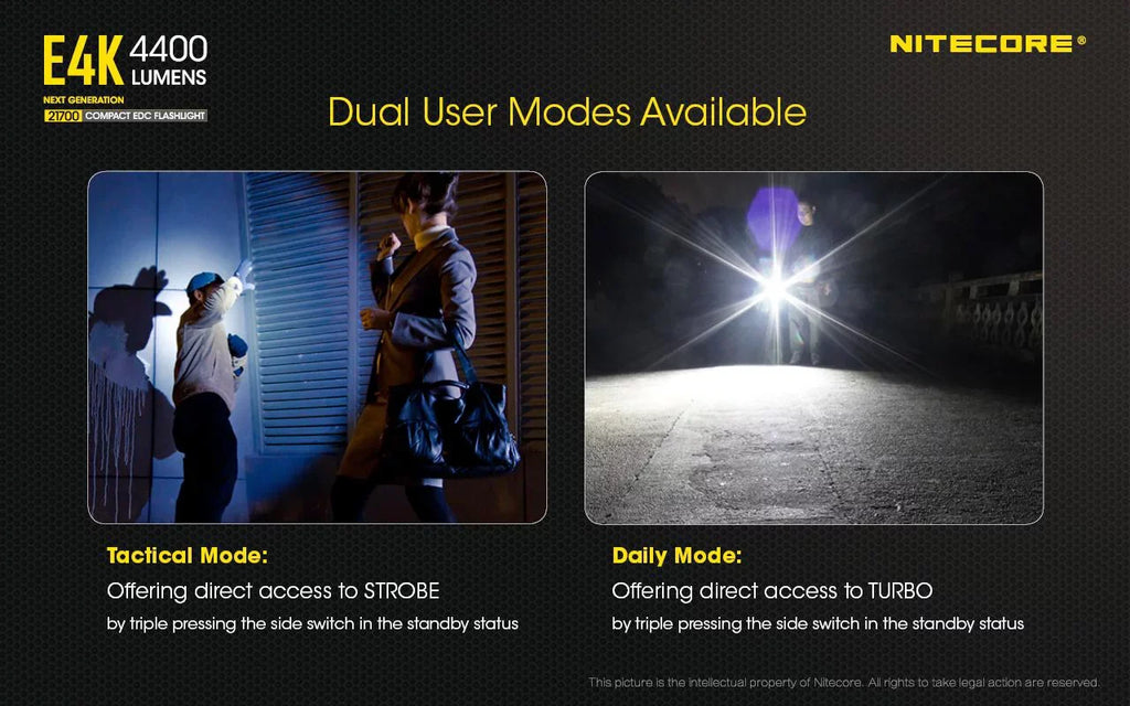 Combo: NITECORE E4K Next generation Flashlight - 4400 Lumens w/NTK05 Small Folding Knife