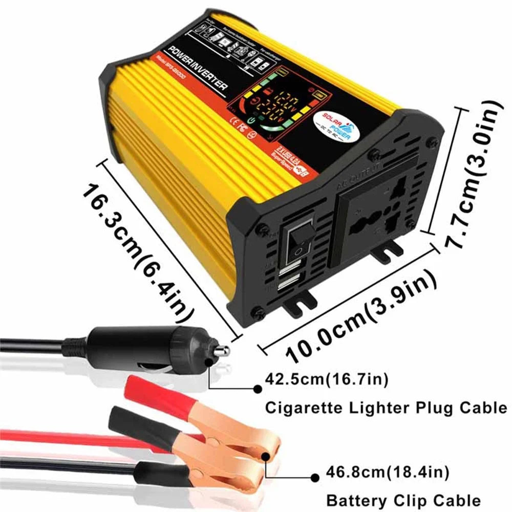 ALLTIMES 6000W Car Power Inverter Reted 500W DC12V-AC220V Modified Sine Wave Intelligent Digital Display 2 USB Ports Fast Charging Auto Charger Converter Adapter