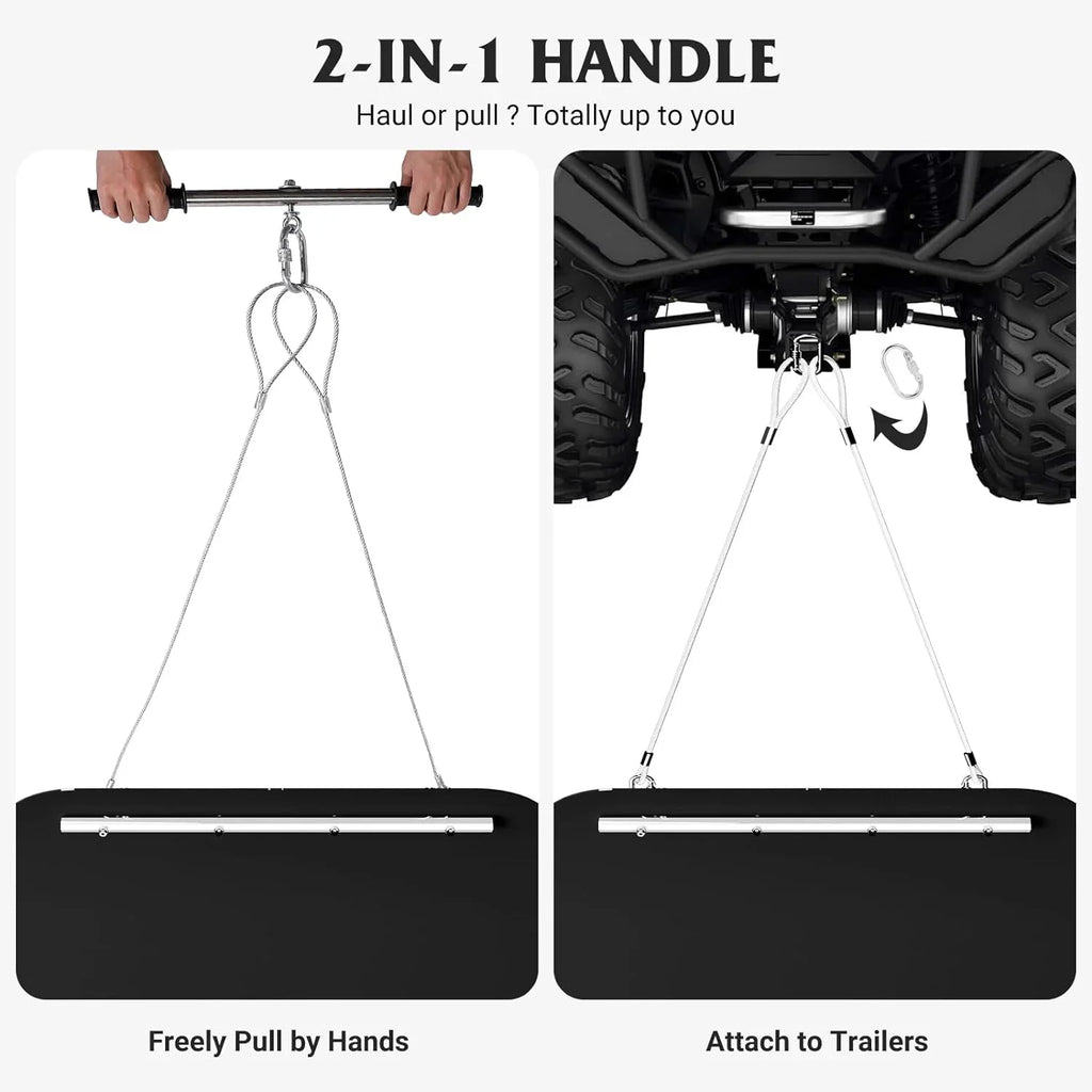 ERAMENT 47" x 90" Heavy Duty Yard Sled, 1/8 Inch Thickened HDPE Yard Drag Mat with Pull Cable and Bar for Commercial, Farm, Heavy Home, Hauling Debris, Construction Materials, Logs and Hunting Trophy