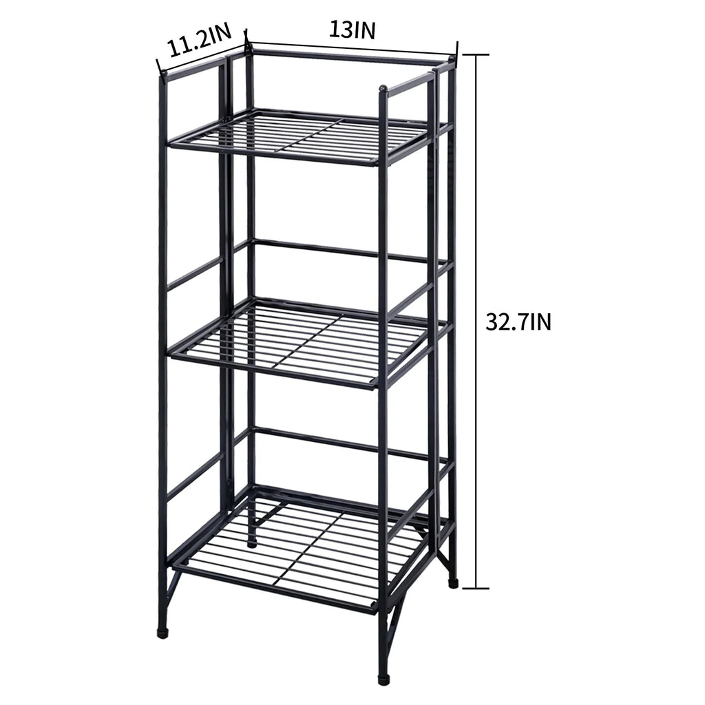 SYTHERS 3 Tier Wide Folding Metal Shelf, Metal Storage Rack, 13 x 11 x 33" Wire Shelving Unit, Heavy Duty Kitchen Organizer Shelf, Black