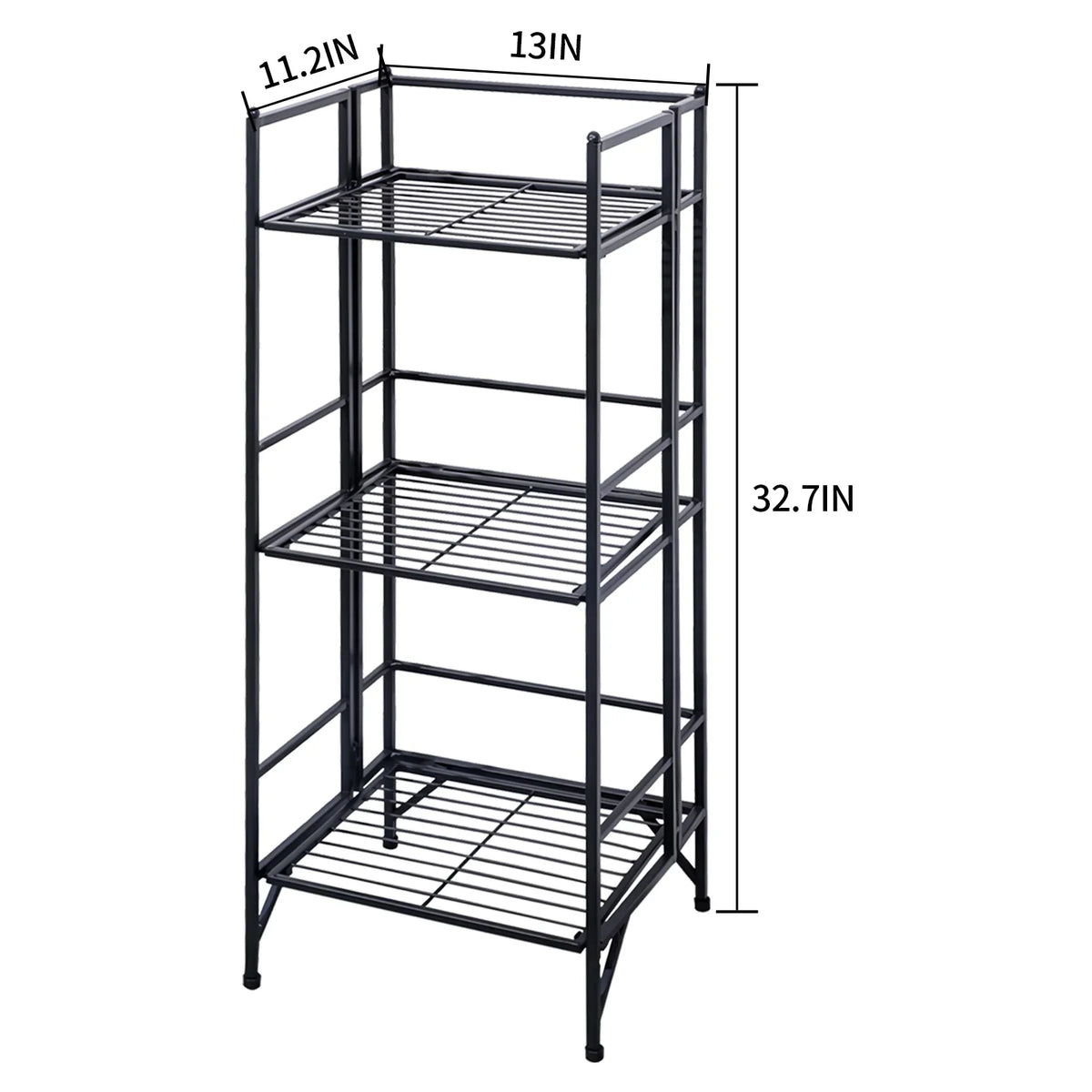 SYTHERS 3 Tier Wide Folding Metal Shelf, Metal Storage Rack, 13 x 11 x 33" Wire Shelving Unit, Heavy Duty Kitchen Organizer Shelf, Black
