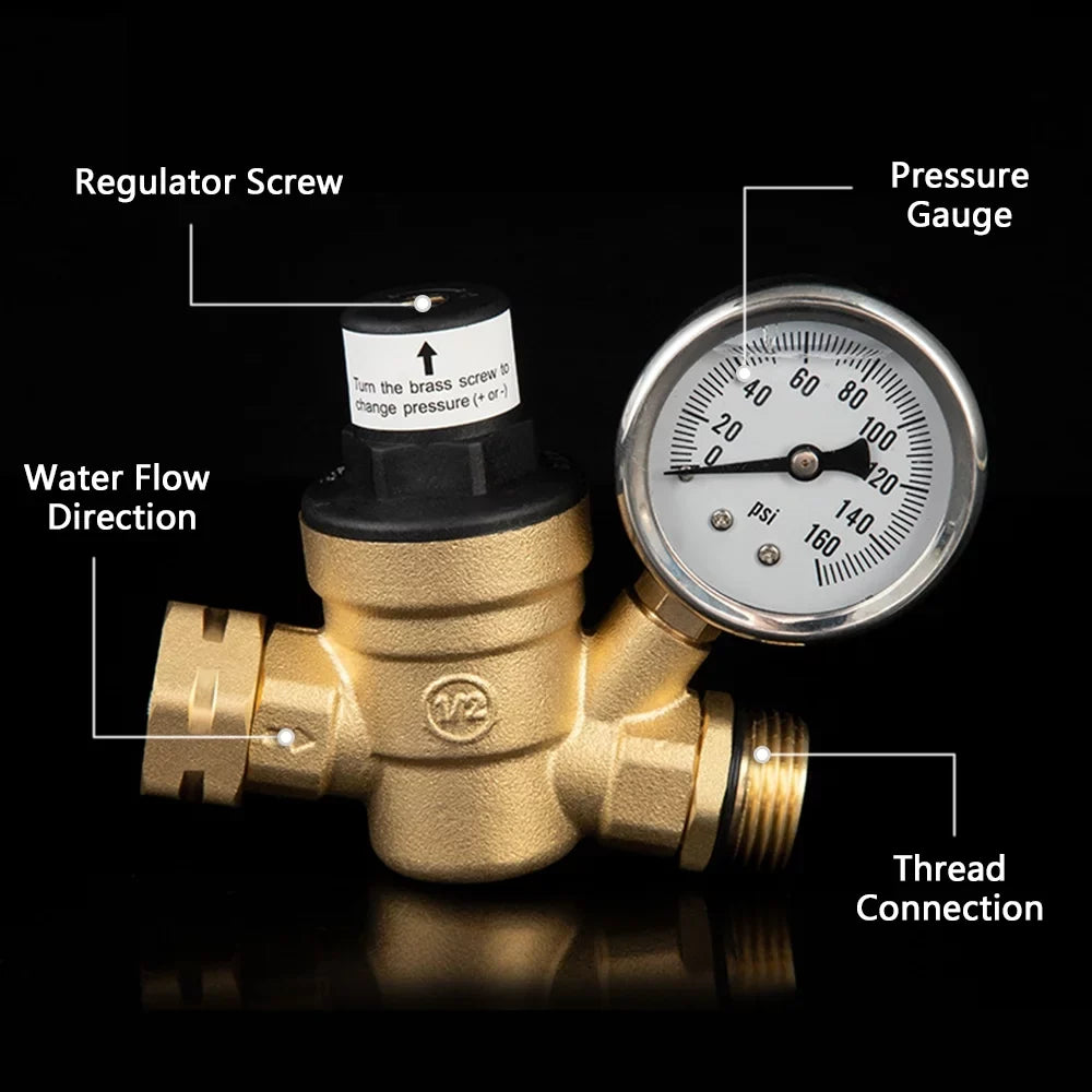 Yabuy Resilient Brass Water Pressure Regulator Valve with Inlet Screened Filter Optimal for RV Plumbing System