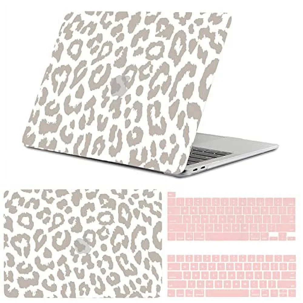 GABraden Matching with MacBook pro 13 inch Case,2020 2019 2018 2017 2016 (A2338 M1 /A2159/A2251/A2289/A1989/A1706)with Touch ID and 2 Pack Keyboard Protectors,Laptop Hard Shell（White Leopard Print）