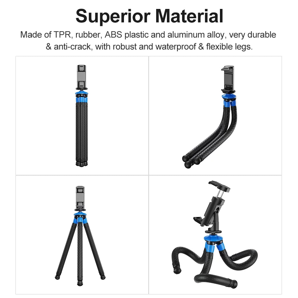 APEXEL APL-JJ07 Detachable Flexible Octopus Tripod Portable Travel Mobile Phone Tripod with Foldable Phone Clip Matching with DSLR Max Load 3kg