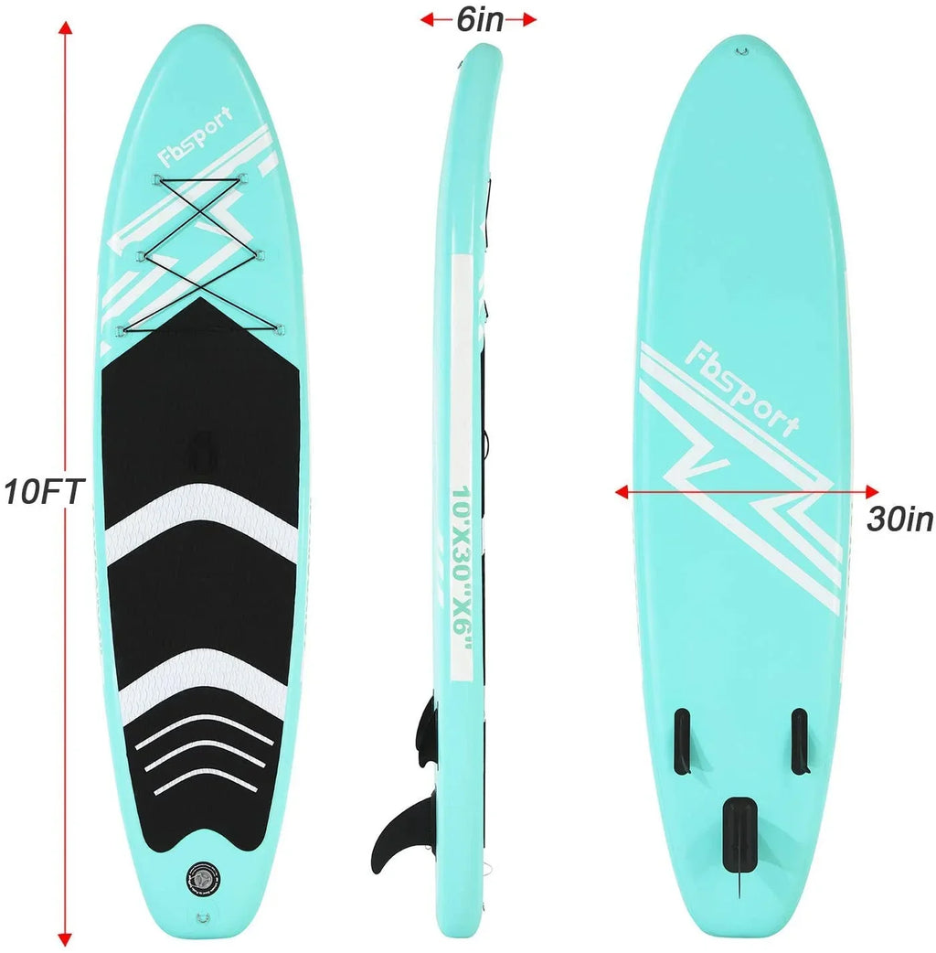 FBsport 10 Ft. Brushed Thickening Inflatable Stand up Paddle Board with Complete Accessories and Carry Bag, Wide Stance, Surf Control, Non-Slip Deck, Standing Ship Green