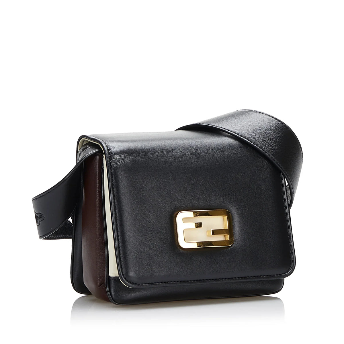 Pre-Owned Authenticated Fendi Small ID Crossbody Bag Calf Leather Black Unisex (Good)