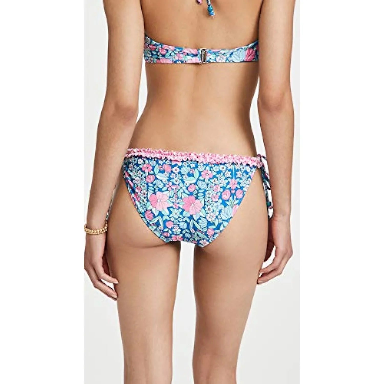 Shoshanna Women's Ruffle String Bikini Bottoms, Navy/Magenta Multi, L