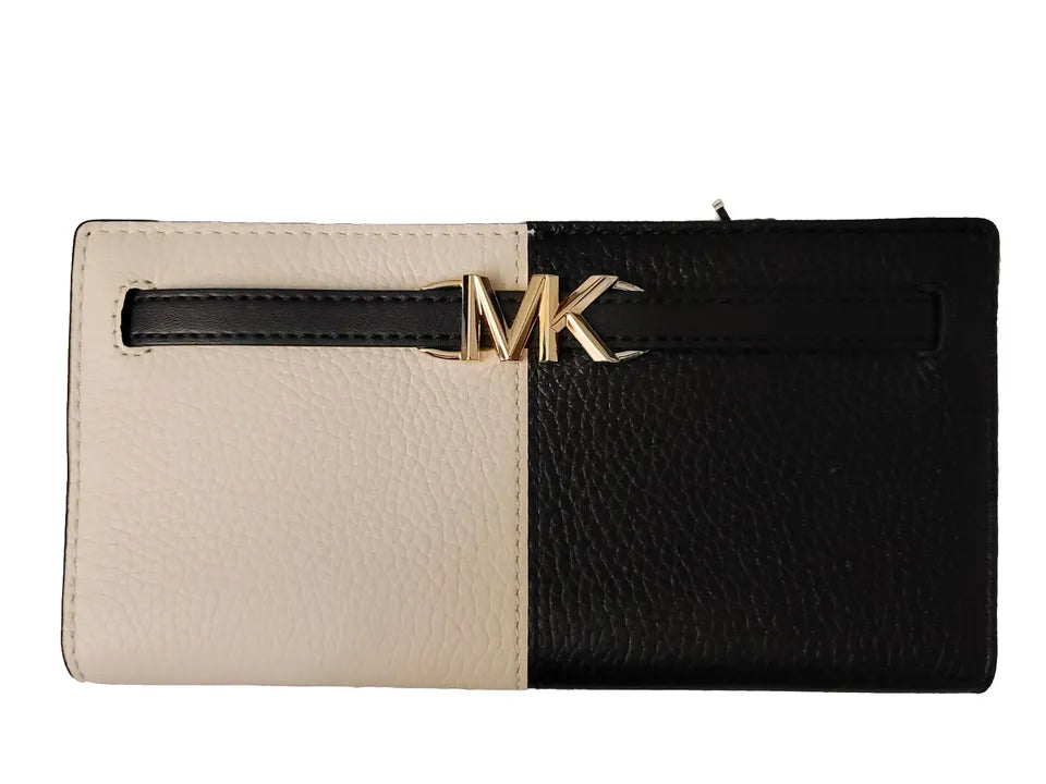 MICHAEL KORS JET SET REED LARGE FLAP BIFOLD SNAP WALLET BLACK AND WHITE