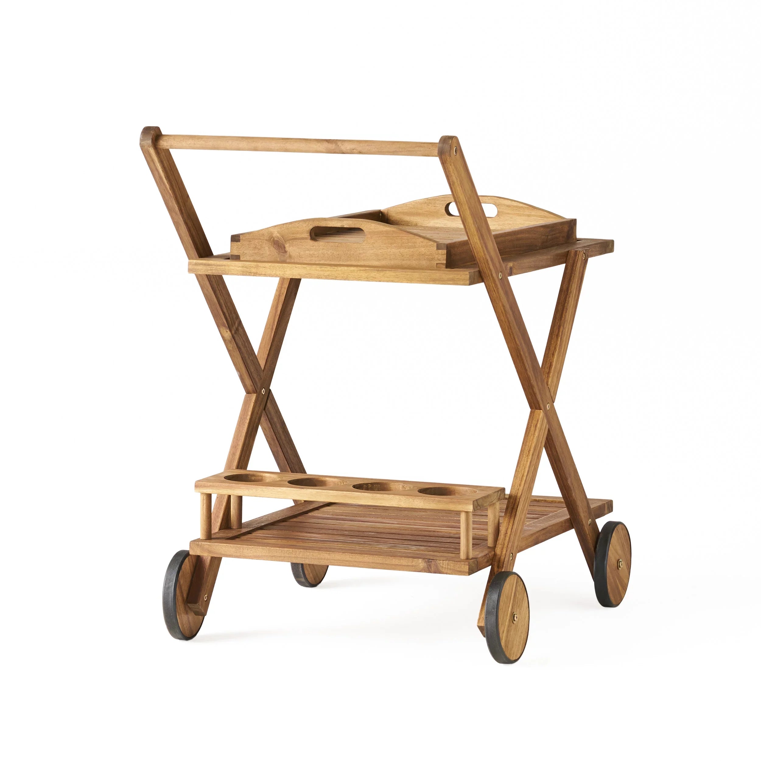 GDF Studio Kenilworth Indoor/Outdoor Acacia Wood 2 Tiered Bar Cart, Natural