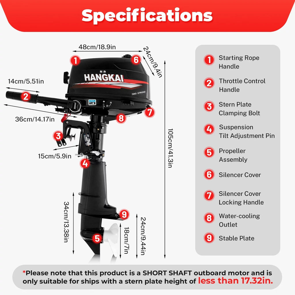 Anqidi 6HP 2 Stroke Outboard Motor, 102CC Single Cylinder Fishing Vessel Engine Tiller Control Water Cooling System 4.4kW CDI