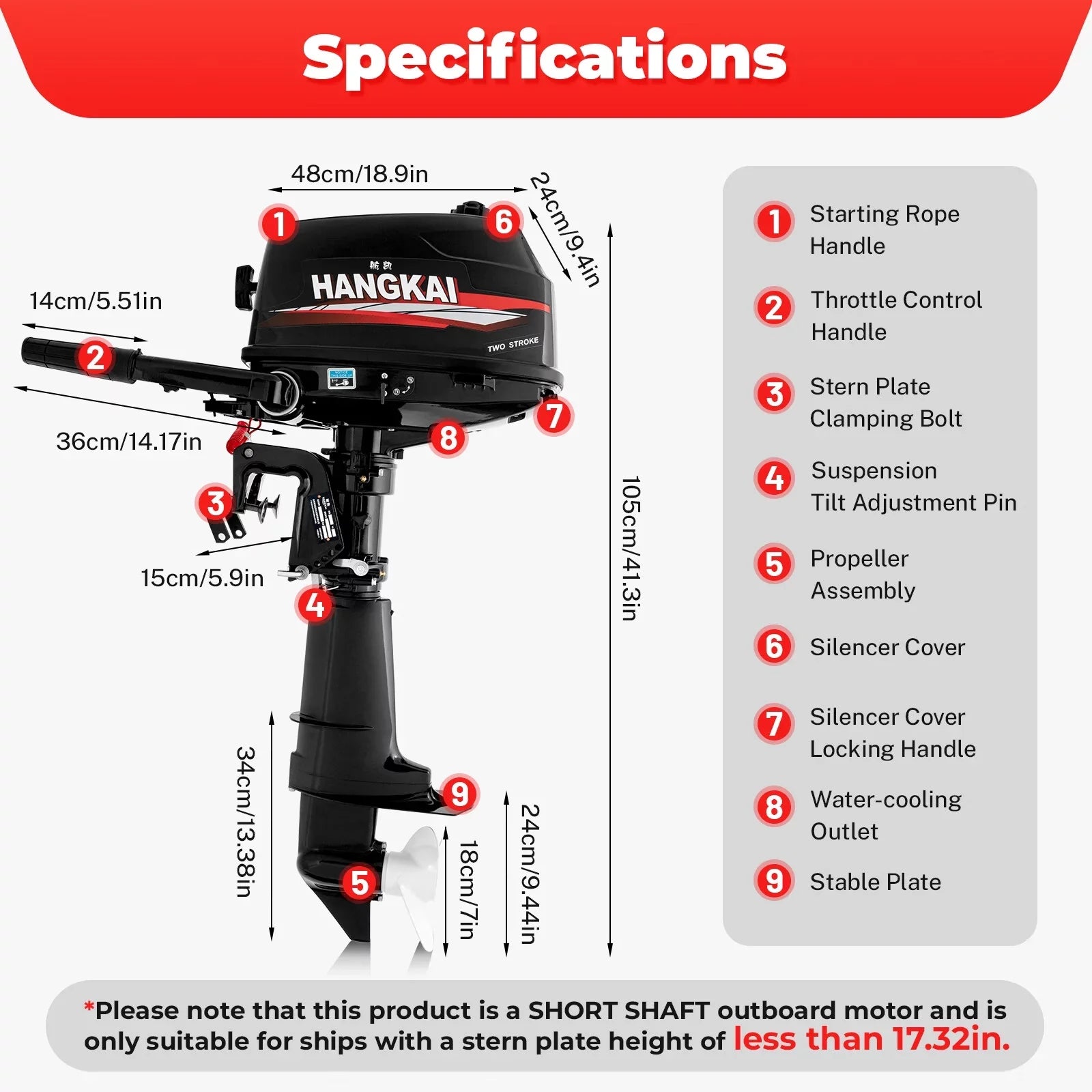 Anqidi 6HP 2 Stroke Outboard Motor, 102CC Single Cylinder Fishing Vessel Engine Tiller Control Water Cooling System 4.4kW CDI