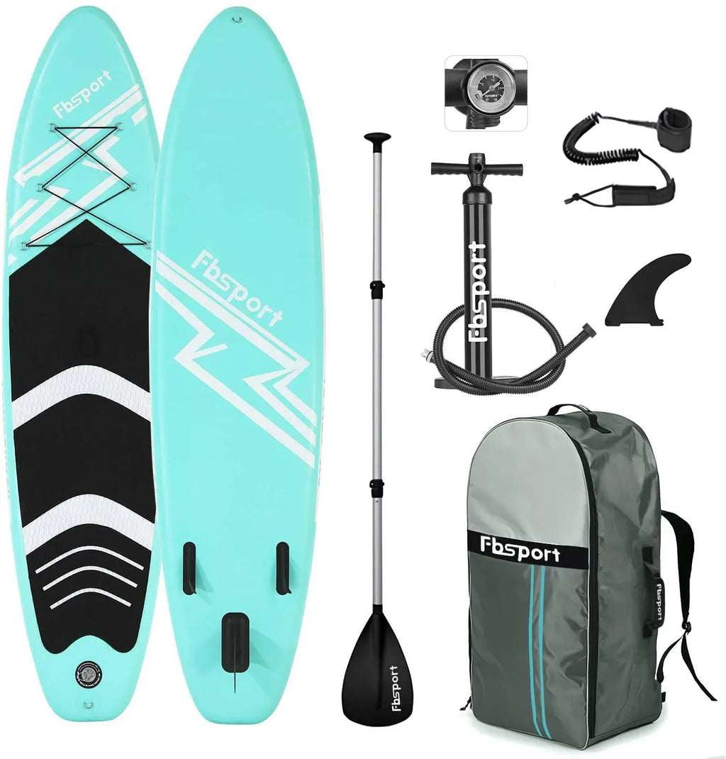 FBsport 10 Ft. Brushed Thickening Inflatable Stand up Paddle Board with Complete Accessories and Carry Bag, Wide Stance, Surf Control, Non-Slip Deck, Standing Ship Green
