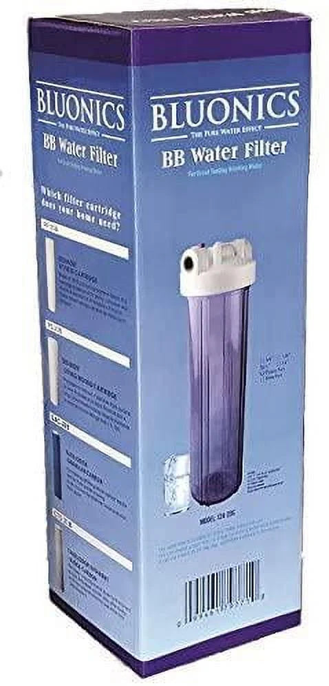 Two 20" Big Blue Whole House Water Filter w/Pleated Sediment & Carbon Filters Clear Blue Transparent Housings