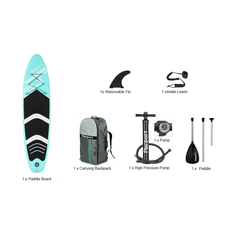 FBsport 10 Ft. Brushed Thickening Inflatable Stand up Paddle Board with Complete Accessories and Carry Bag, Wide Stance, Surf Control, Non-Slip Deck, Standing Ship Green