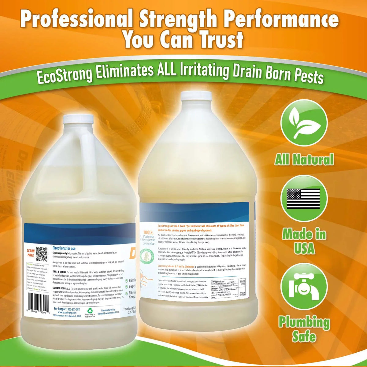 Fruit Fly Drain Treatment, Drain Fly Eliminator, Eliminates Gnats, Sewer Flies With EcoStrong - 2 Gallon