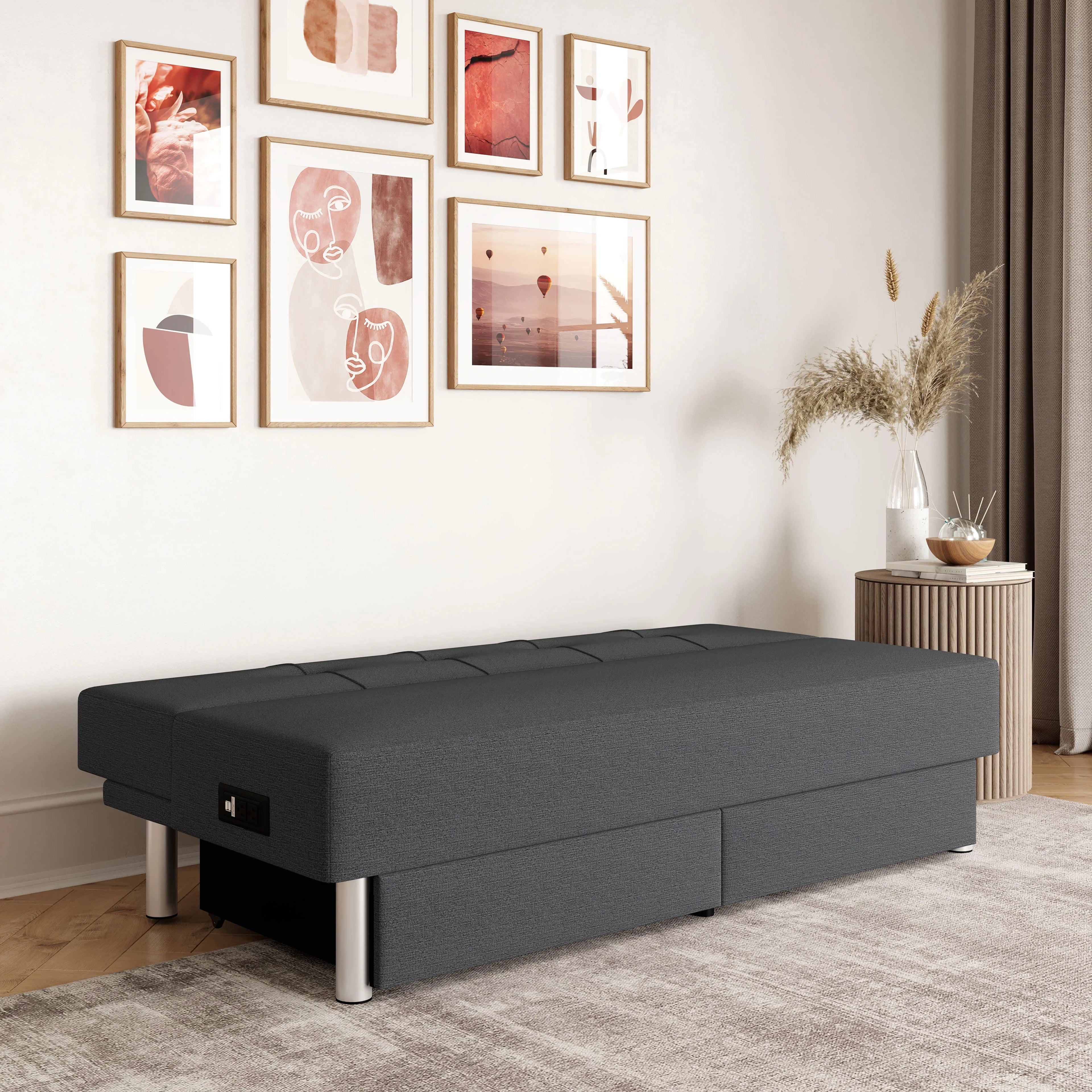 Serta Windsor Futon with Storage and Power, Gray Fabric