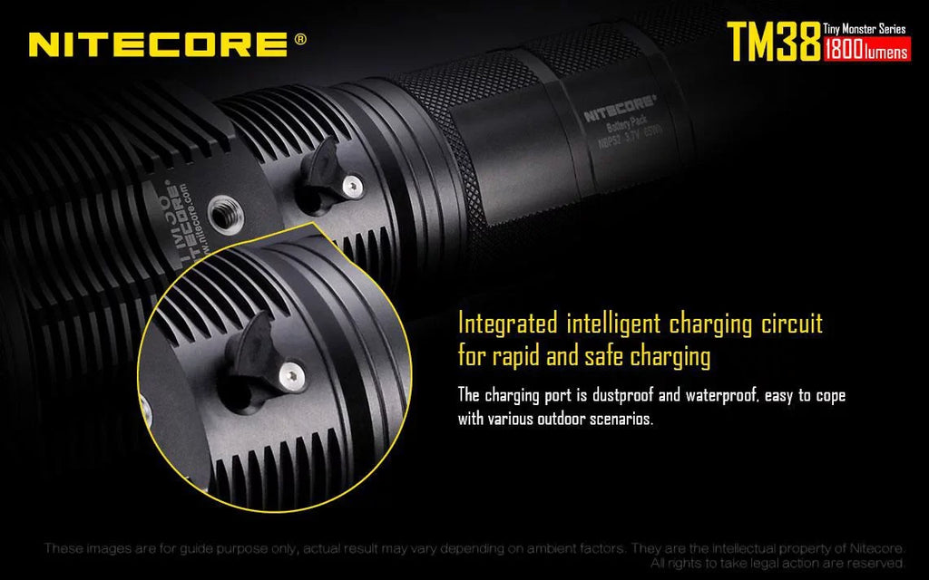 Outdoor Value Pack: Nitecore TM38 Searchlight and E4K Flashlight -Both can be Recharged on the go or at home