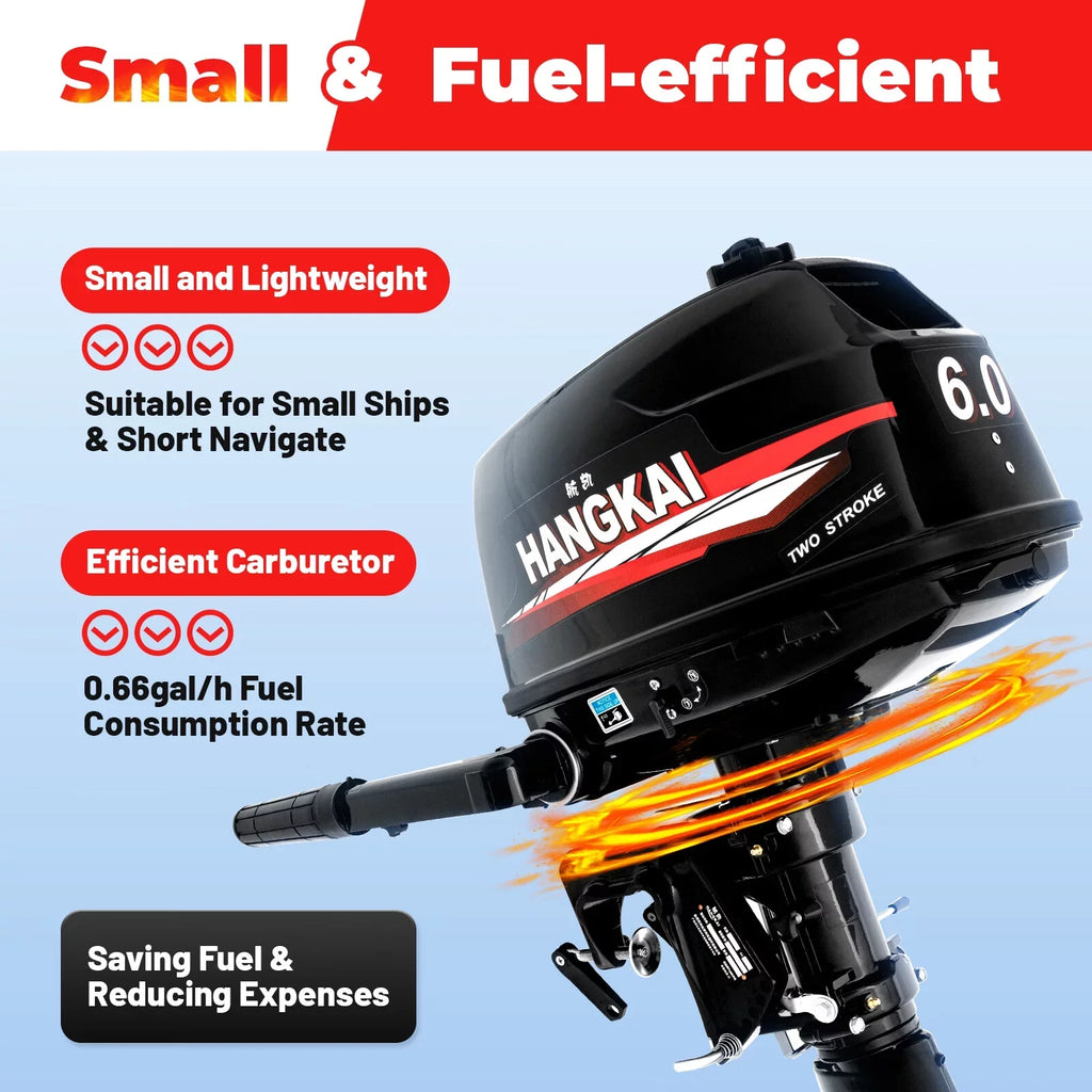 Anqidi 6HP 2 Stroke Outboard Motor, 102CC Single Cylinder Fishing Vessel Engine Tiller Control Water Cooling System 4.4kW CDI