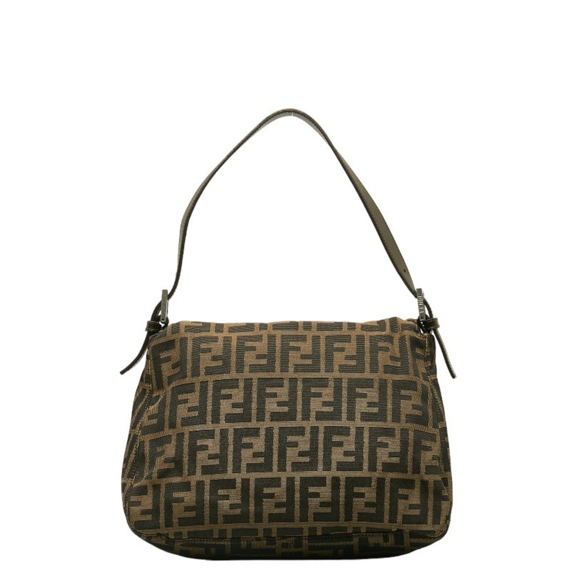 Pre-Owned FENDI ZUCCA Mamma Bucket Bag Brown Canvas Leather Women's (Good)