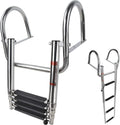 4 Step Pontoon Craft Ladder,Heavy Duty Telescoping Watercraft Boarding Ladder with Wide Steps, Folding Craft Swim Ladder,Dock Ladder with Hand Railings