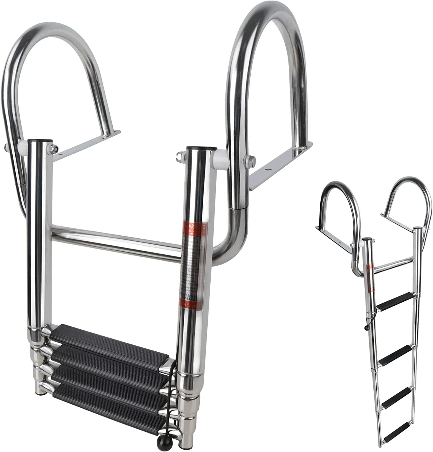 4 Step Pontoon Craft Ladder,Heavy Duty Telescoping Watercraft Boarding Ladder with Wide Steps, Folding Craft Swim Ladder,Dock Ladder with Hand Railings