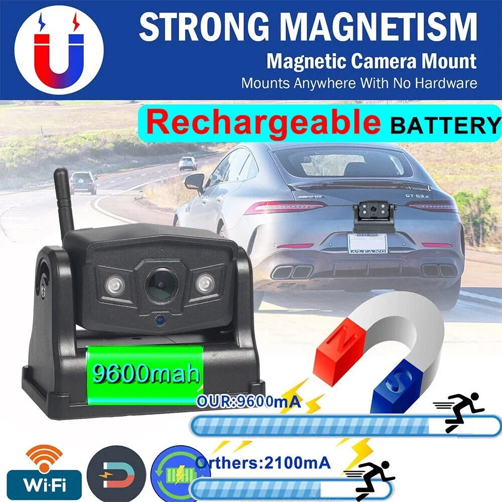 JLLOM Magnetic WiFi Wireless Backup Camera, 9600mAh Battery, Excellent for Front/Rear Vehicle View