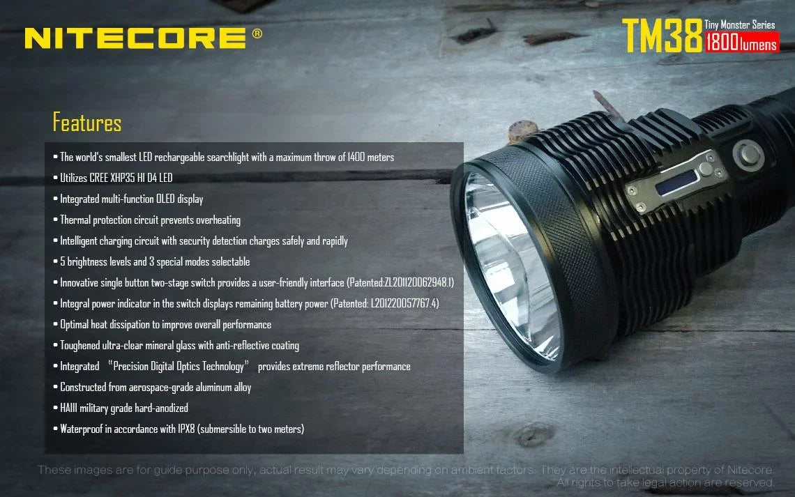 Outdoor Value Pack: Nitecore TM38 Searchlight and E4K Flashlight -Both can be Recharged on the go or at home