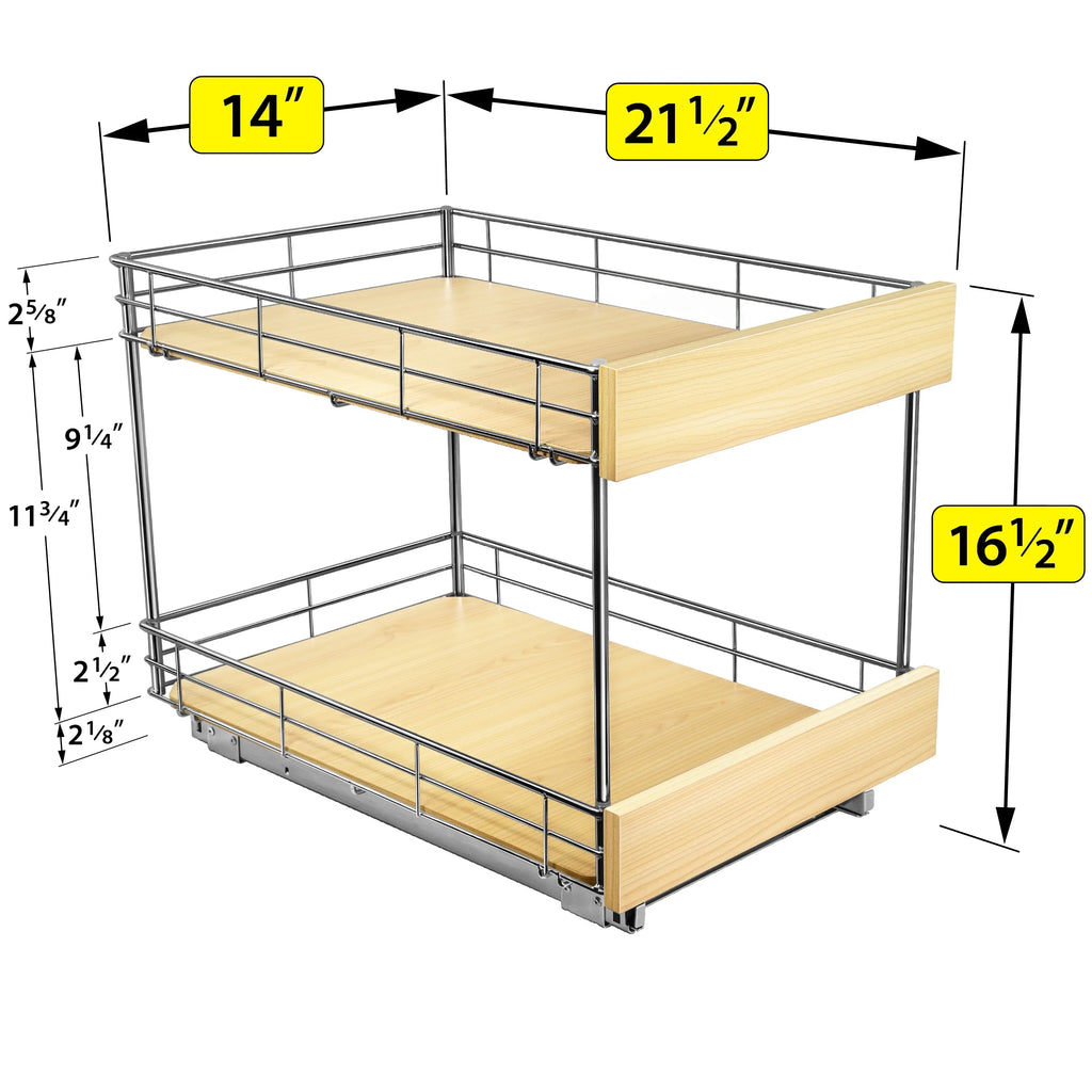 LYNK PROFESSIONAL® SELECT™ Pull Out Cabinet Organizer - Lifetime Ltd Warranty- Slide Out Drawers for Kitchen Cabinets - Sliding Pantry Shelves - Roll Out Shelf for Pots, Pans 14" x 21", Double