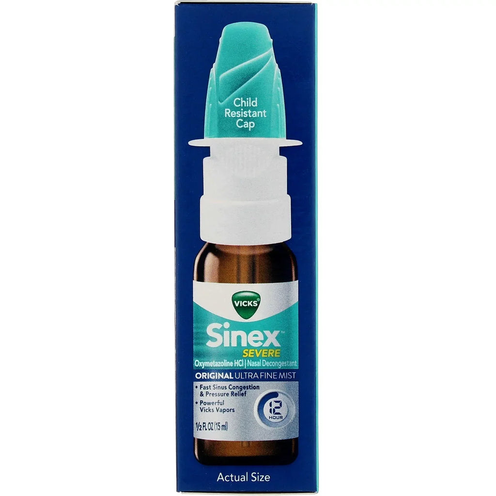 Vicks Sinex Severe Nasal Decongestant, Ultra Fine Mist with Menthol 0.50 oz (Pack of 4)