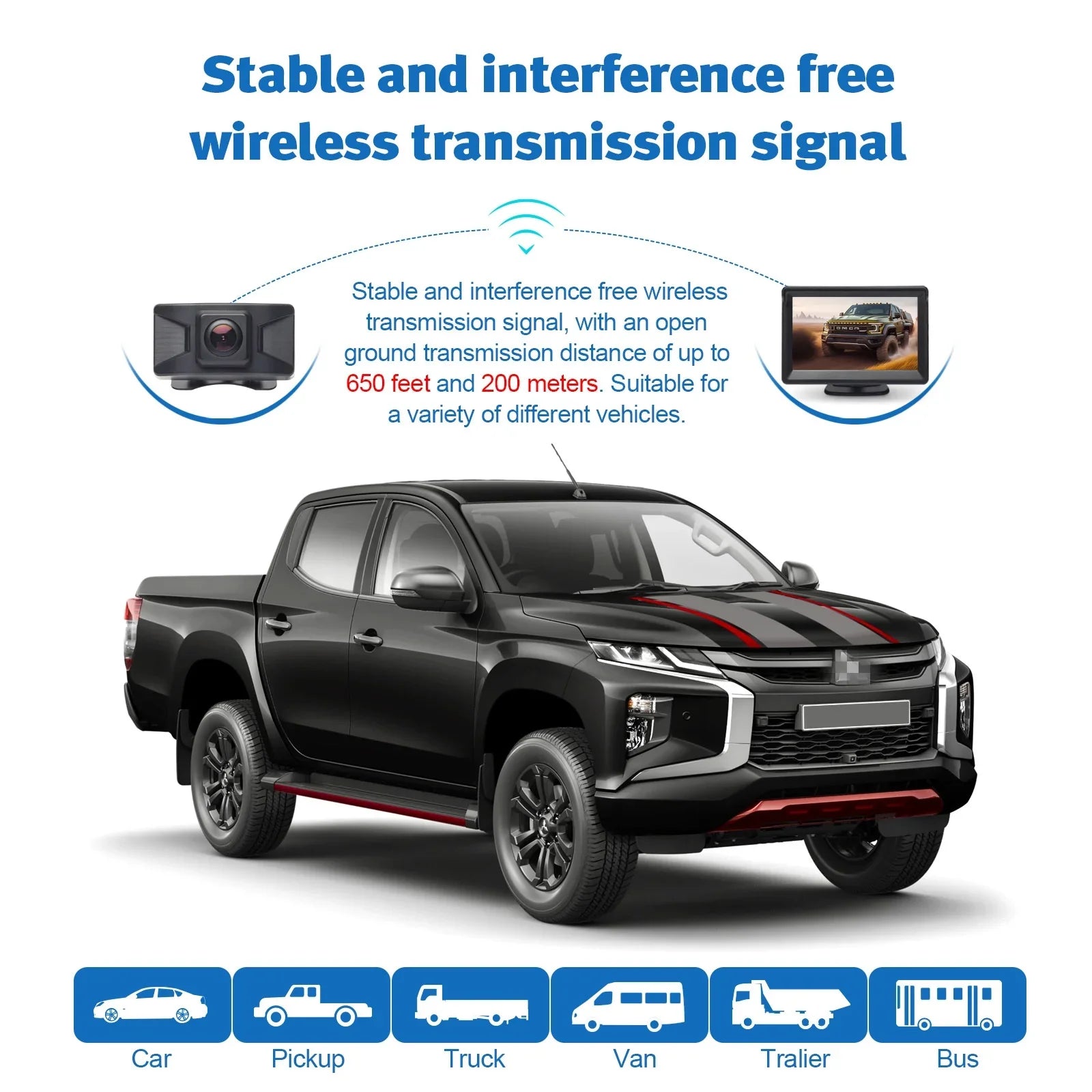 Wireless Backup Camera Kit 5 Inch LCD Monitor DVR Video Recorder with OSD Menu Rear View Camera 720P HD Reverse Camera for Car Van Truck Camper Trailer