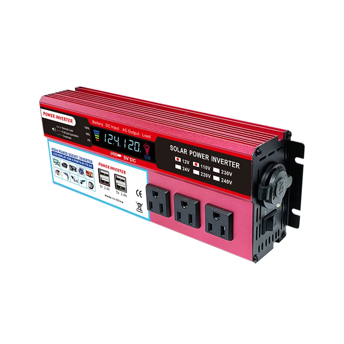 Nebublu Solar Inverter, High Efficiency Sine Inverter for Car RV, Converter with LCD Display, 12V to AC 850-950W, Energy Saving