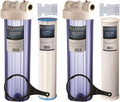 Two 20" Big Blue Whole House Water Filter w/Pleated Sediment & Carbon Filters Clear Blue Transparent Housings