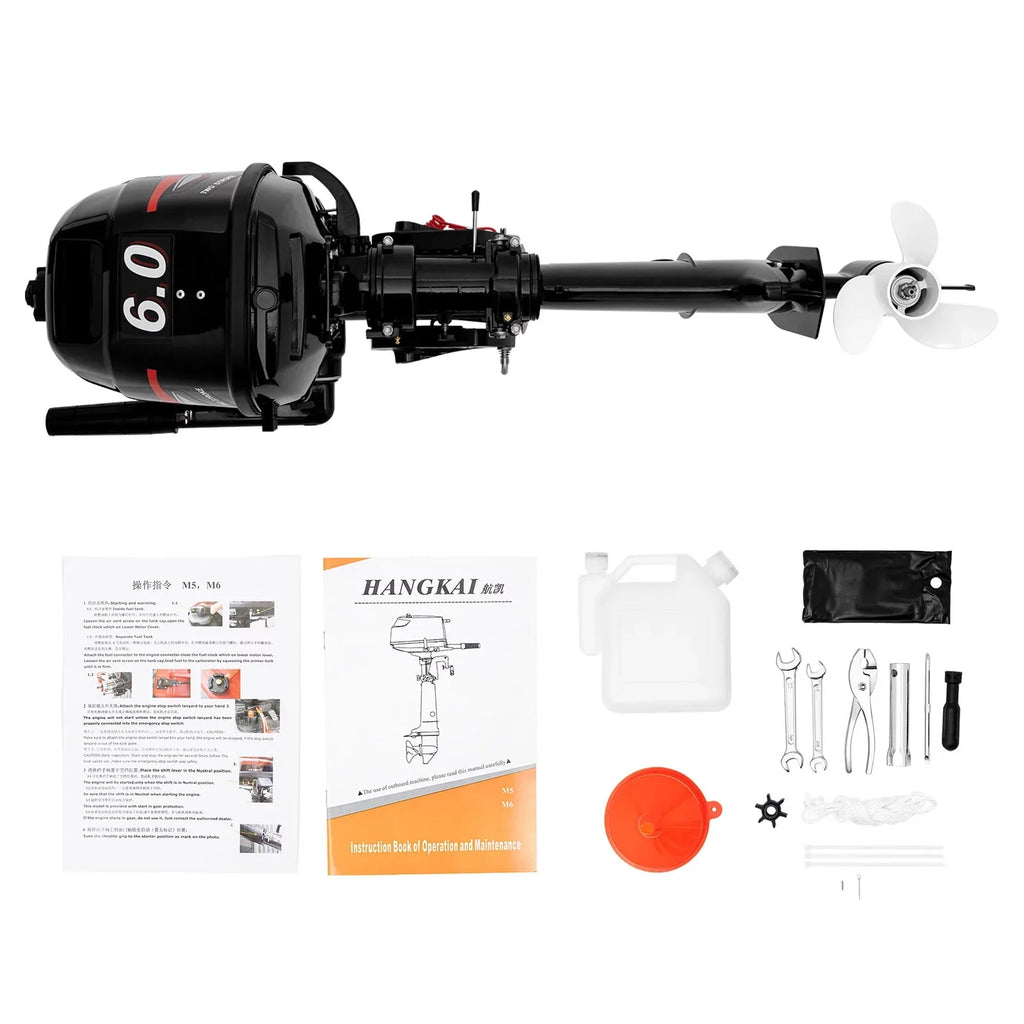 Anqidi 6HP 2 Stroke Outboard Motor, 102CC Single Cylinder Fishing Vessel Engine Tiller Control Water Cooling System 4.4kW CDI