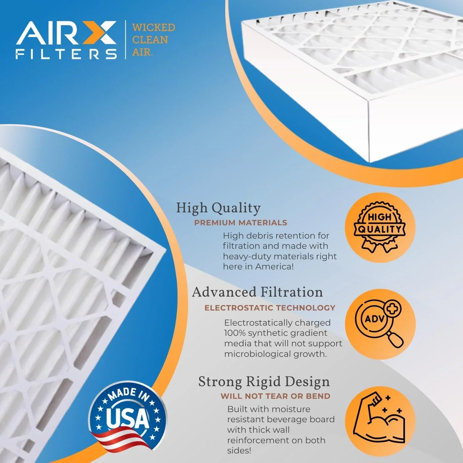 16X25x4 Air Filter MERV 8 Fitting FC100A1029 EXPXXFIL0016 Furnace Filter 2 Pack