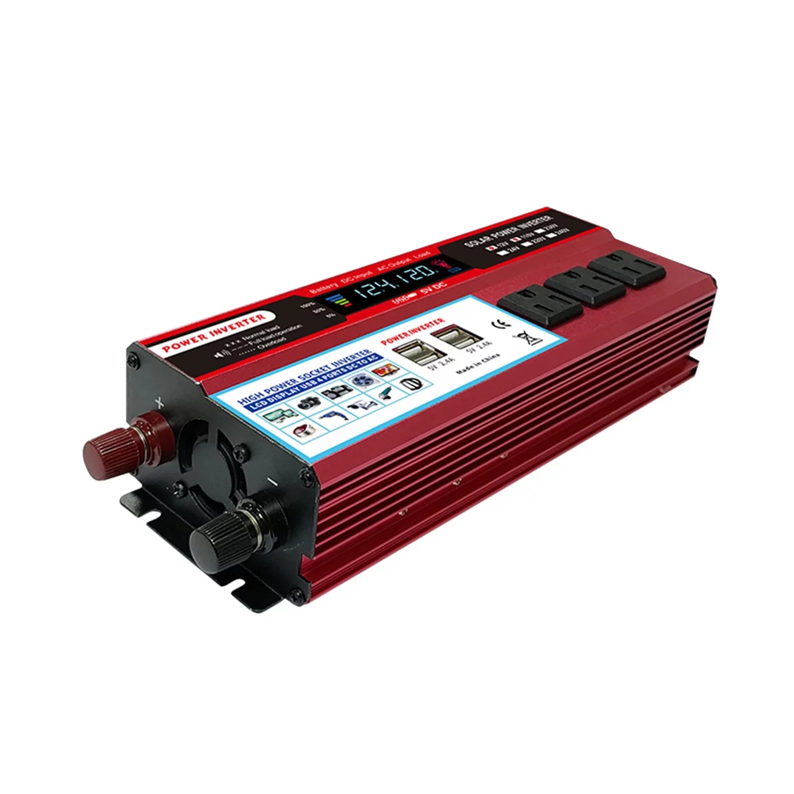 Nebublu Solar Inverter, High Efficiency Sine Inverter for Car RV, Converter with LCD Display, 12V to AC 850-950W, Energy Saving