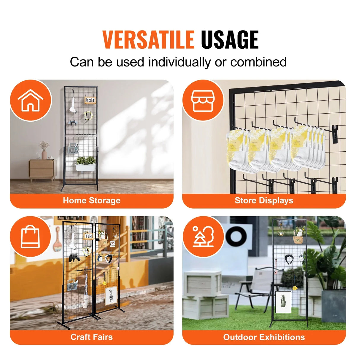 BENTISM 2' x 5.6' Grid Wall Panels Tower, 2 Packs Wire Gridwall Display Racks with T-Base Floorstanding, Double Side Gridwall Panels for Art Craft Shows, Retail Display with Extra Clips and Hooks