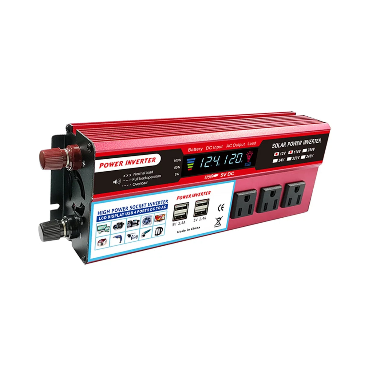 Nebublu Solar Inverter, High Efficiency Sine Inverter for Car RV, Converter with LCD Display, 12V to AC 850-950W, Energy Saving