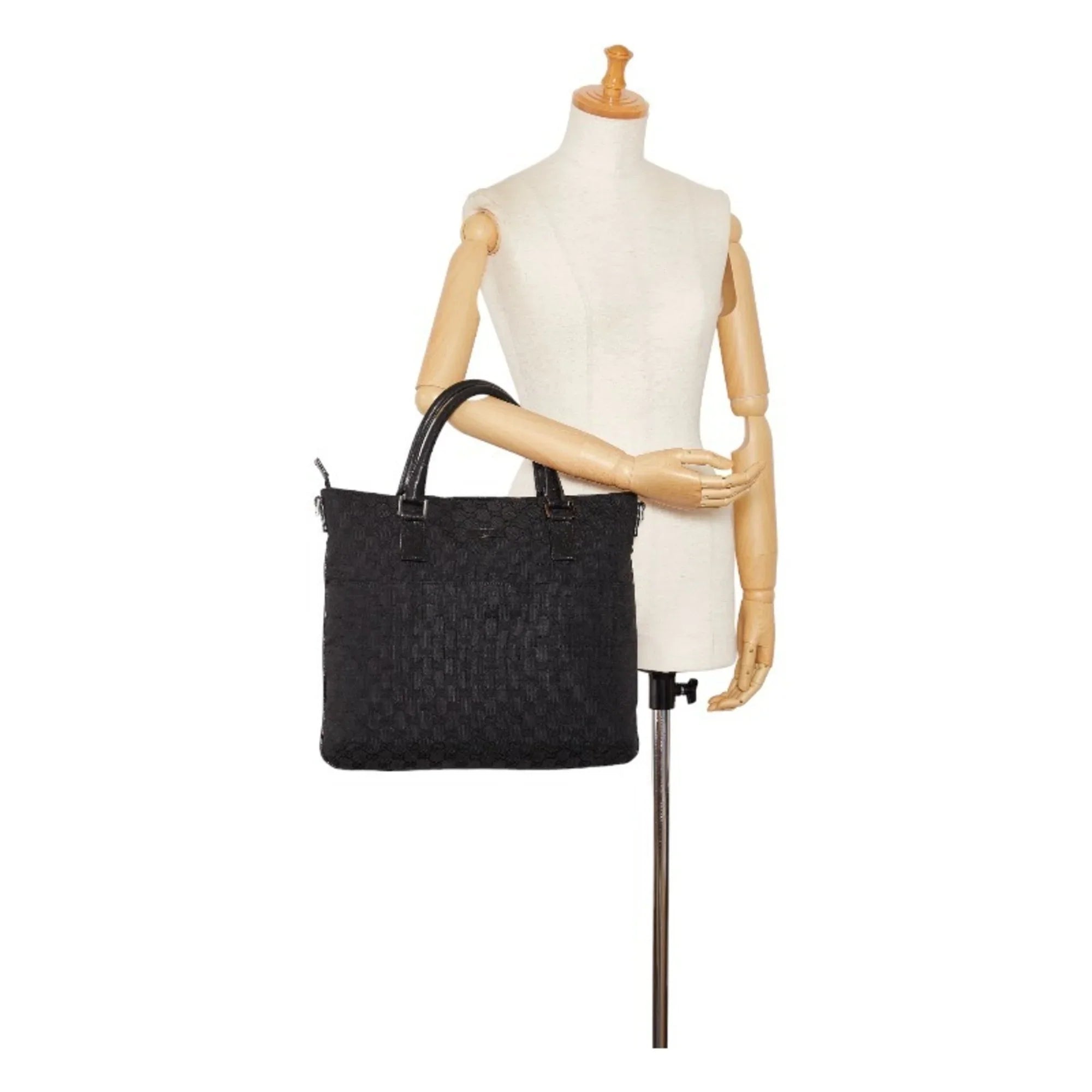 Pre-Owned Gucci GG canvas handbag tote bag 122797 black leather ladies GUCCI (Good)