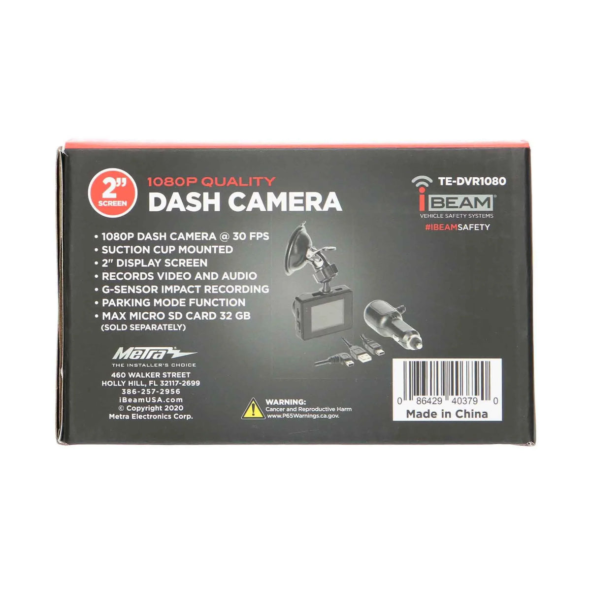 iBeam TE-DVR1080 Windshield Suction Mount 1080P Dash Camera w/ 2" LCD Screen