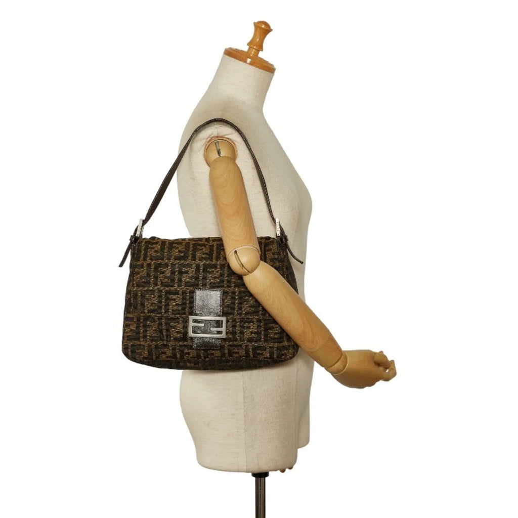 Pre-Owned FENDI ZUCCA Mamma Bucket Bag Brown Canvas Leather Women's (Good)