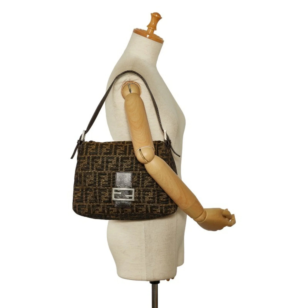 Pre-Owned FENDI ZUCCA Mamma Bucket Bag Brown Canvas Leather Women's (Good)
