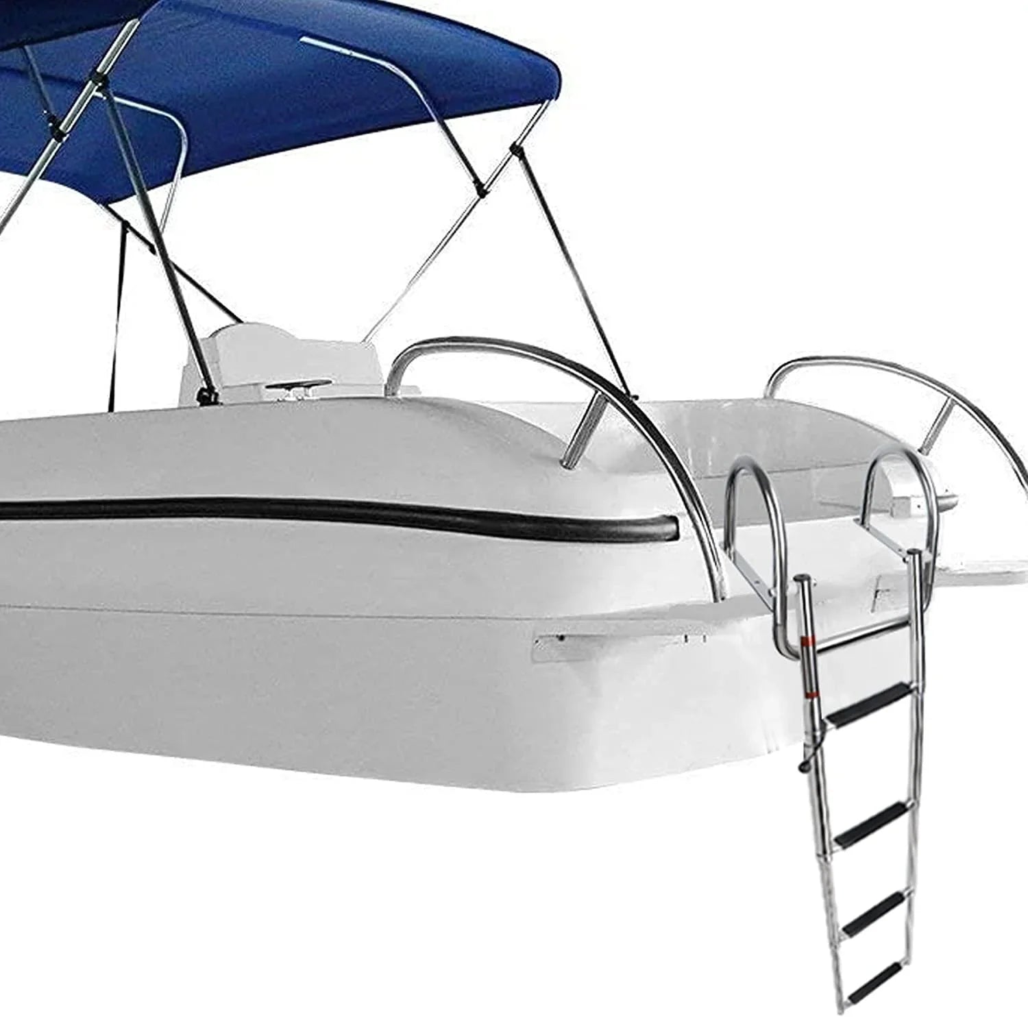 4 Step Pontoon Craft Ladder,Heavy Duty Telescoping Watercraft Boarding Ladder with Wide Steps, Folding Craft Swim Ladder,Dock Ladder with Hand Railings