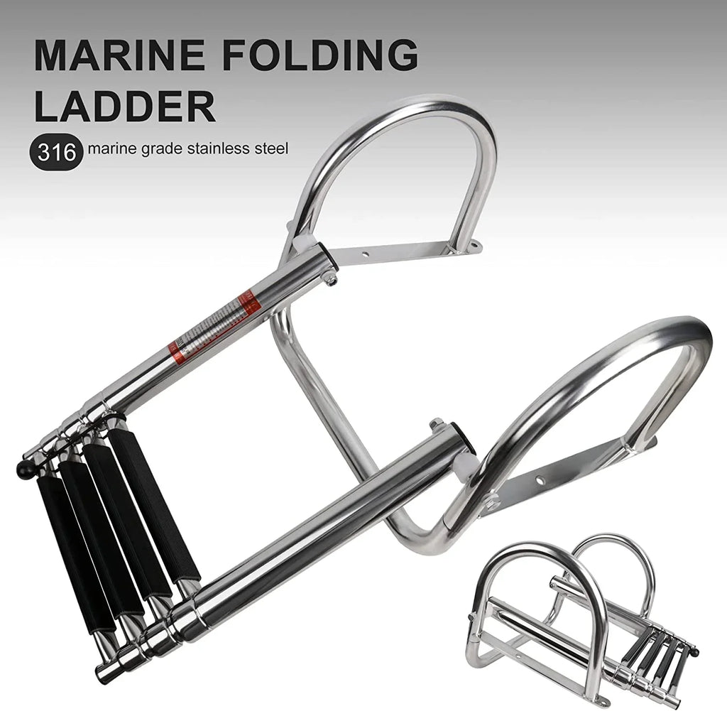 4 Step Pontoon Craft Ladder,Heavy Duty Telescoping Watercraft Boarding Ladder with Wide Steps, Folding Craft Swim Ladder,Dock Ladder with Hand Railings