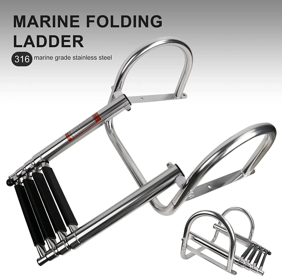 4 Step Pontoon Craft Ladder,Heavy Duty Telescoping Watercraft Boarding Ladder with Wide Steps, Folding Craft Swim Ladder,Dock Ladder with Hand Railings