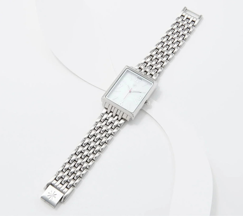 Isaac Mizrahi Live! Metal Mesh Link Rectangle Watch, SilverTone, 6-3/4"-8"