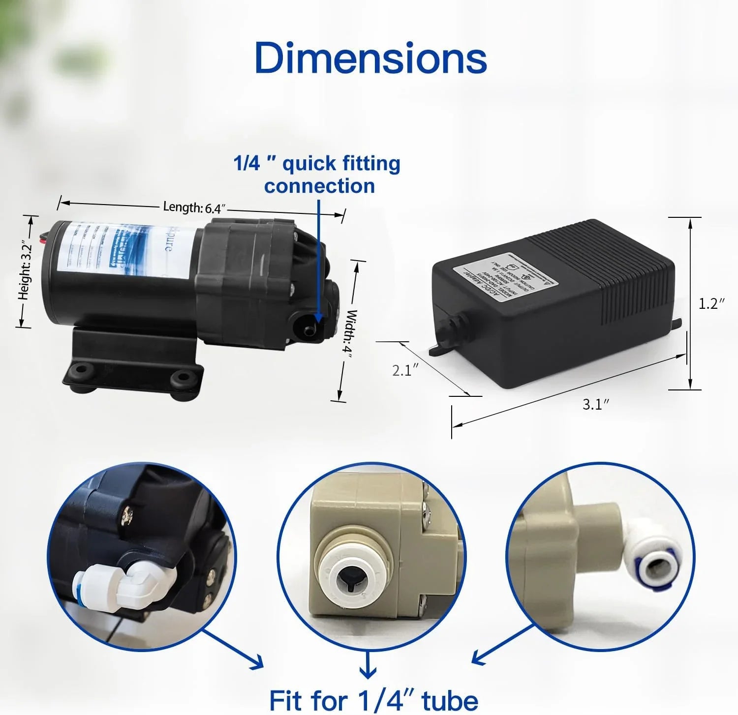 YGDU Reverse Osmosis Booster Pump Kit with Transformer + High and Low Pressure Switches + Fittings for 50-150 GPD RO System