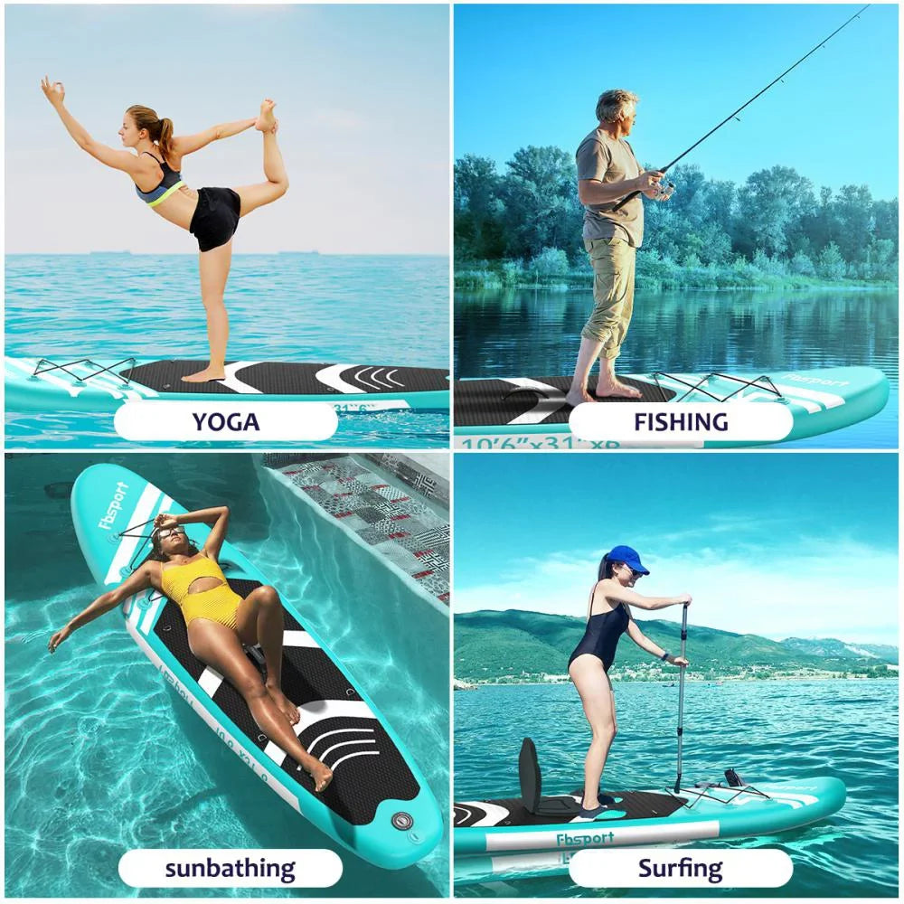 FBsport 10 Ft. Brushed Thickening Inflatable Stand up Paddle Board with Complete Accessories and Carry Bag, Wide Stance, Surf Control, Non-Slip Deck, Standing Ship Green