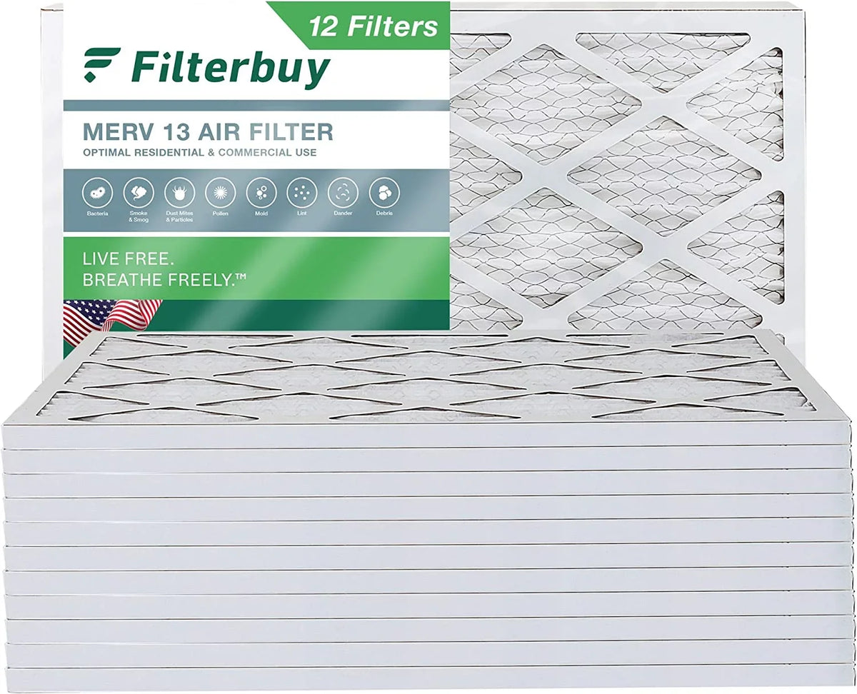 Filterbuy 12x20x1 MERV 13 Pleated HVAC AC Furnace Air Filters (12-Pack)