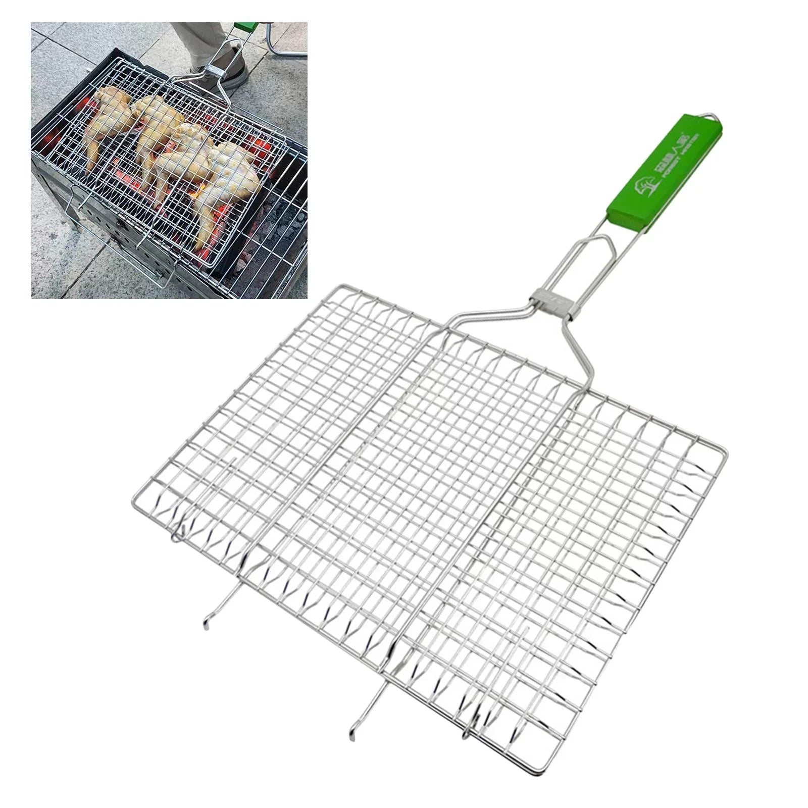 Stainless Steel Basket for Outdoor Camping BBQ Accessories Rack for Grilling Fish, Chicken, Meat, Steak, Vegetables, Kabobs, Chops, Seafood